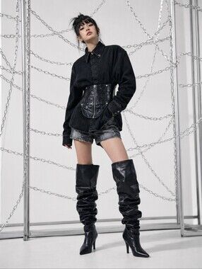 455EMBLE Black Structured Jacket with Corset‎ Detail